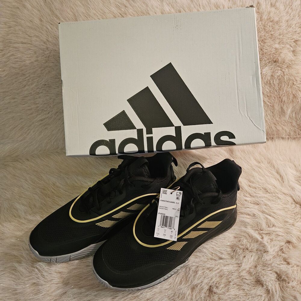 Men's Basketball Shoes 11.5 Adidas Own the Game 3.0 Black Gold Sneakers IF4566
